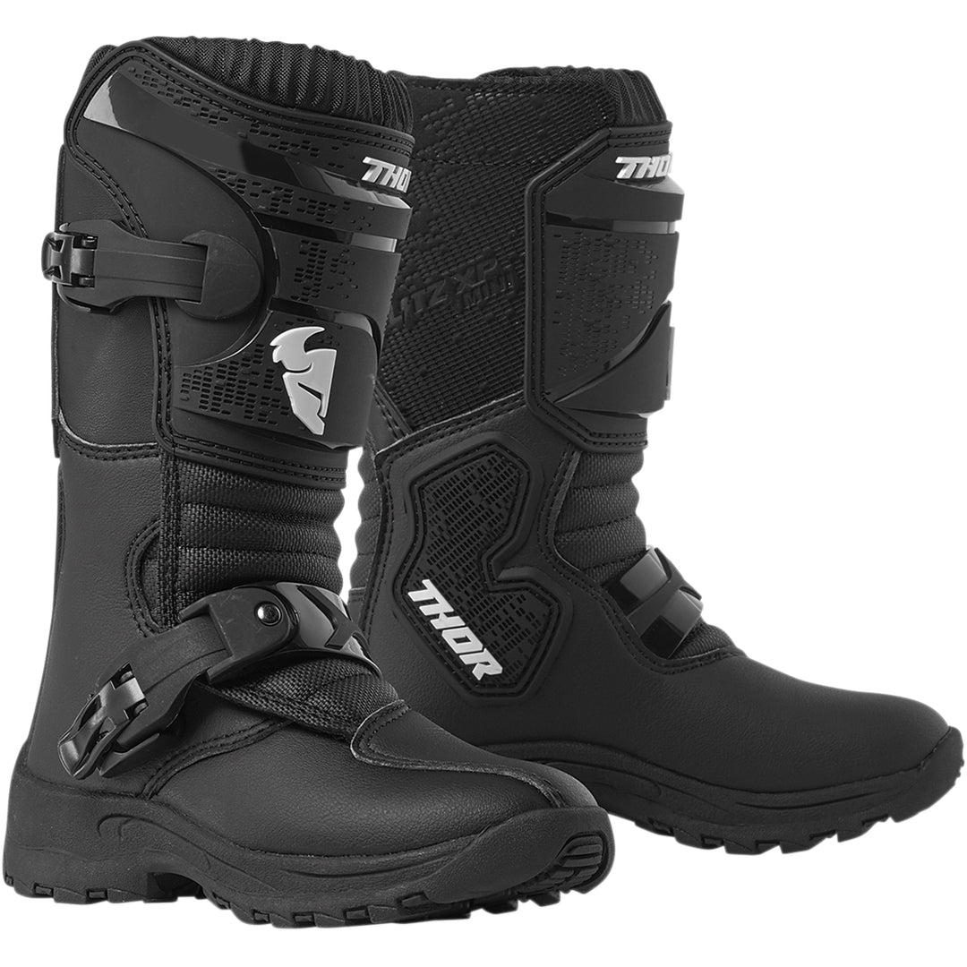 THOR Mini Blitz XP Boots Black - Front Side View of Pair