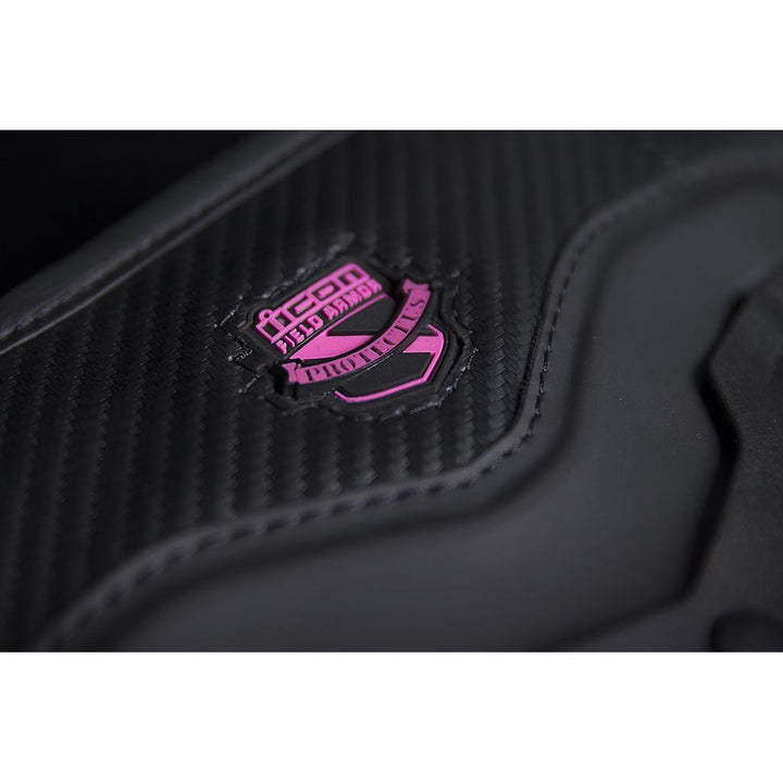 ICON Stryker Woman's Vest BLK - Close-Up of Logo on Rear Collar