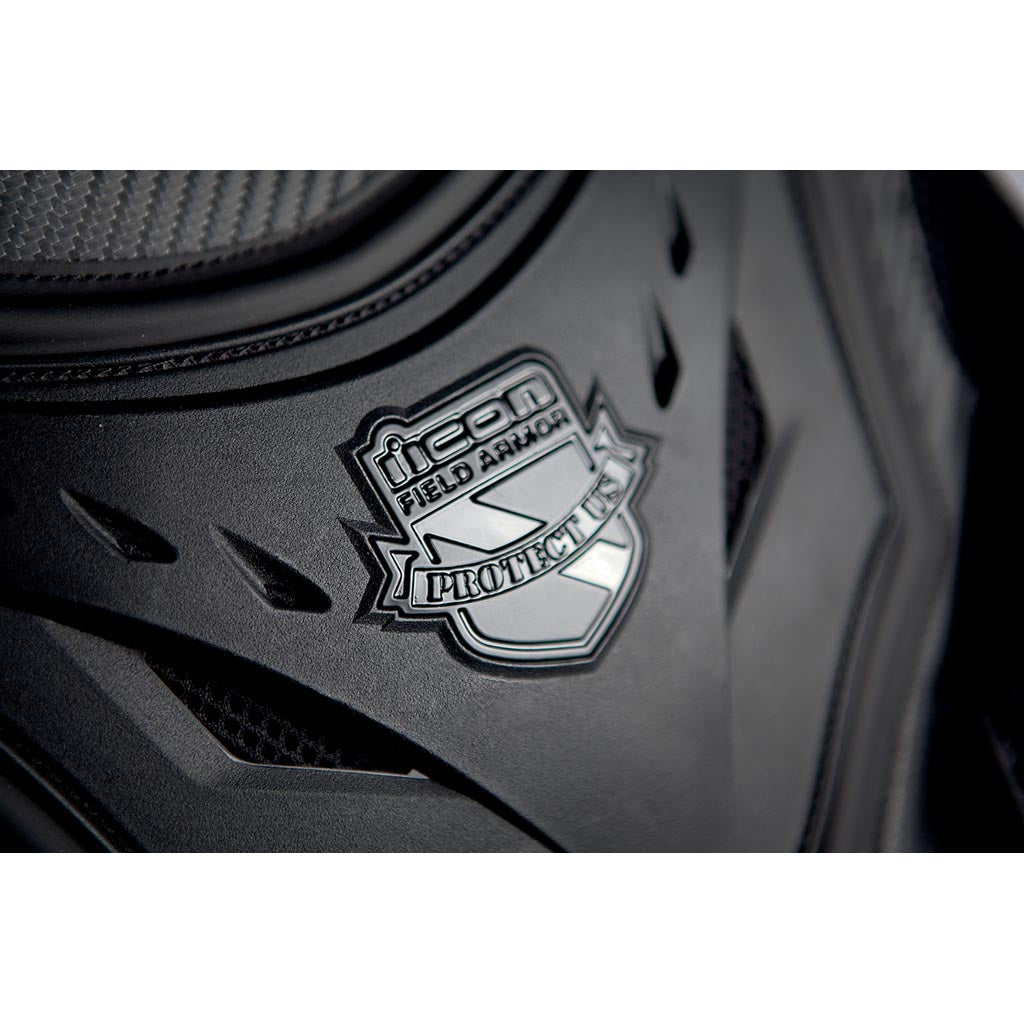 ICON Stryker Vest Stealth - Close-Up of Logo on Chest Plate