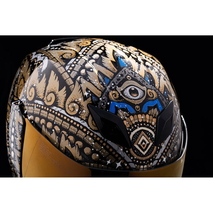 ICON Airflite™ Daytripper Helmet Gold - Close-Up of Front Top Details