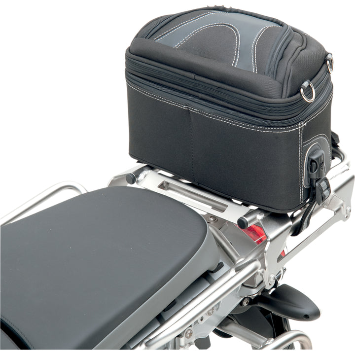 SADDLEMEN Rear Rack Luggage Bag - Angled Rear View Attached to Rear Rack