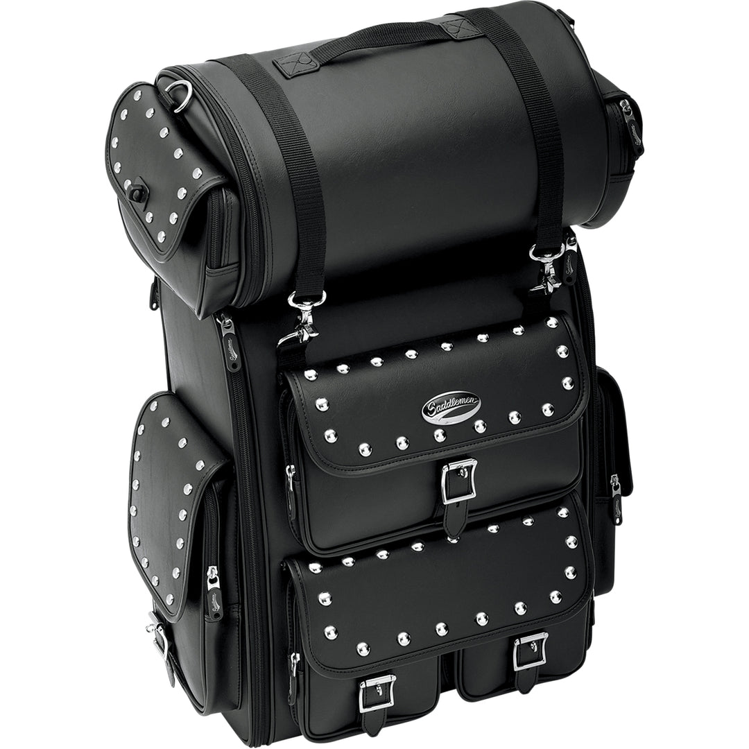 SADDLEMEN EX2200S Sissy Bar Bag with Studded Roll Bag - Front Side View