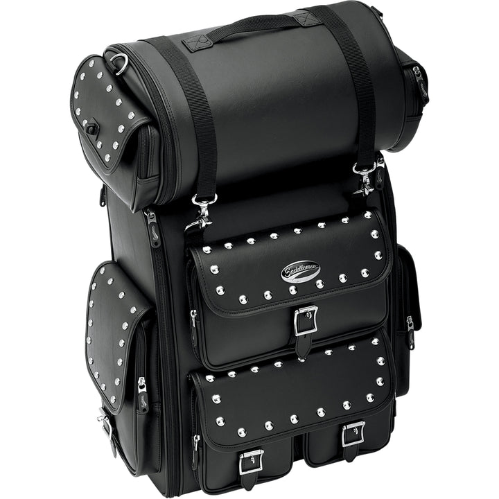 SADDLEMEN EX2200S Sissy Bar Bag with Studded Roll Bag - Front Side View