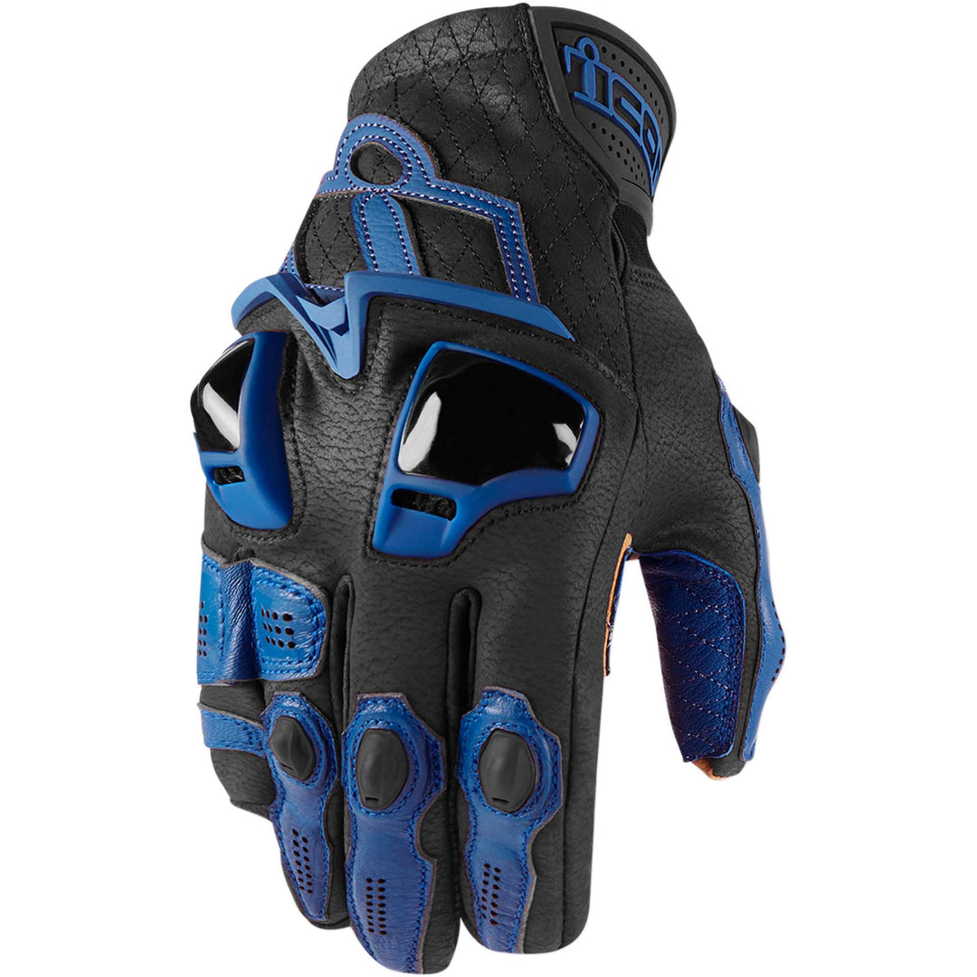ICON Motorcycle Hypersport Short Gloves Blue - Back of Hand View