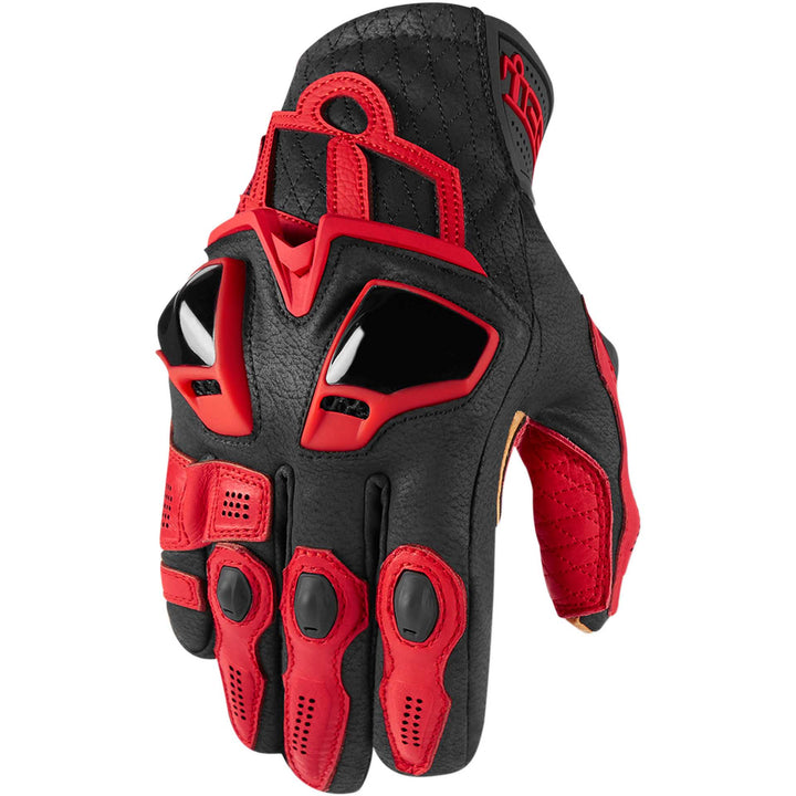 ICON Motorcycle Hypersport Short Gloves Red - Back of Hand View