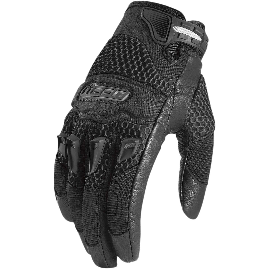ICON Women's Twenty-Niner Motorcycle Gloves Black - Back of Hand View