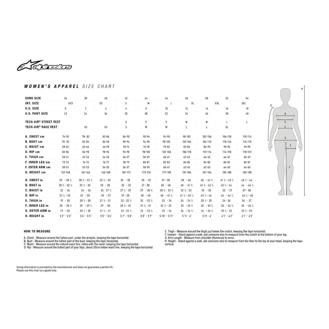 Alpinestars Women's Primary Jacket - Size Chart