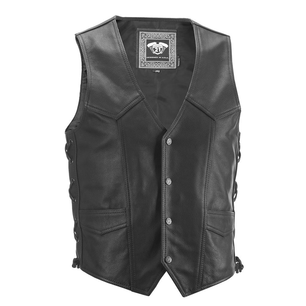 Highway 21 Six Shooter Vest Black - Front View with Side Lacing Tied Up
