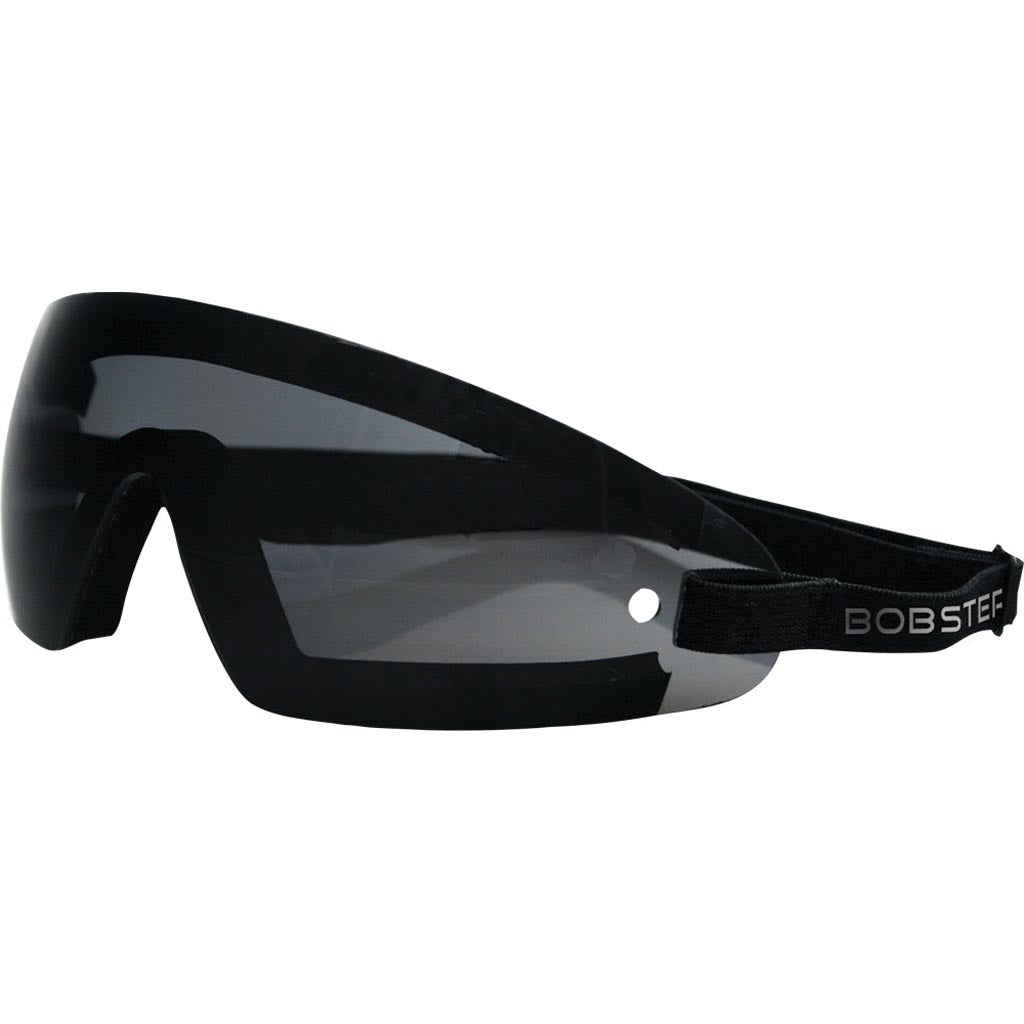 Bobster Wrap Around Goggles Black w/Smoke Lens - Front Side View