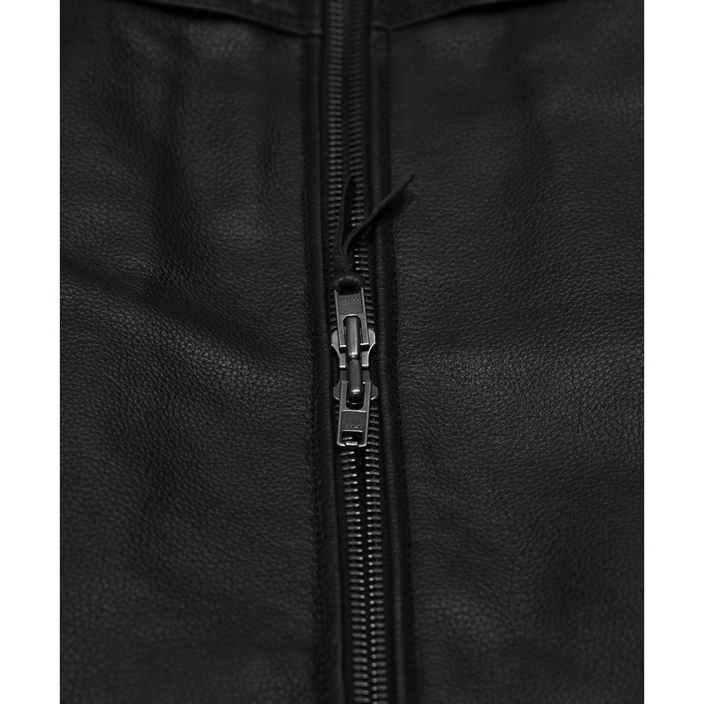 Highway 21 Gunner Jacket Black - Close-Up of Dual Front Zippers