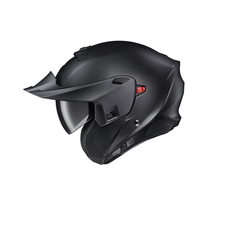 SCORPION EXO EXO-GT930 Transformer Helmet Matte Black - Left Side View with Chin Bar and Faceshield Removed and Off Road Visor Installed
