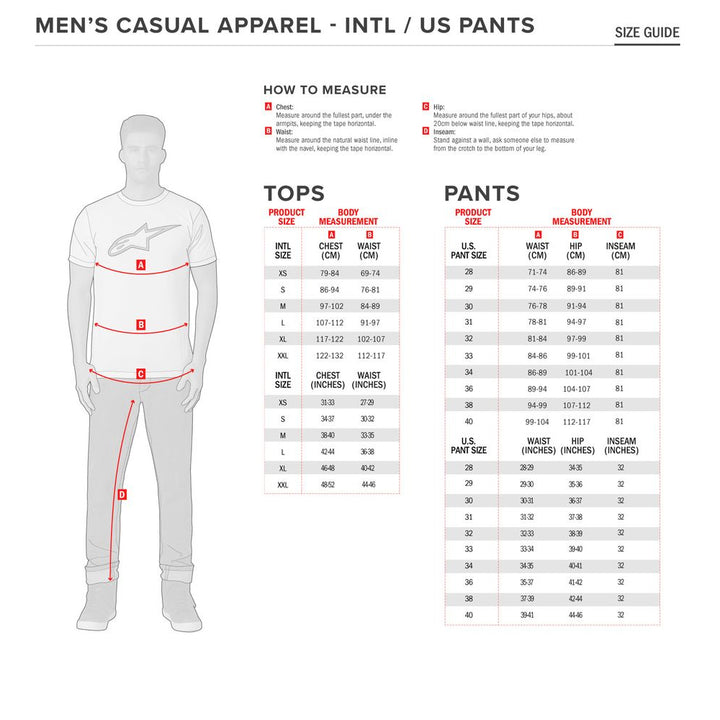 Alpinestars Asymmetrical Zip-up Hoodie - Size Chart