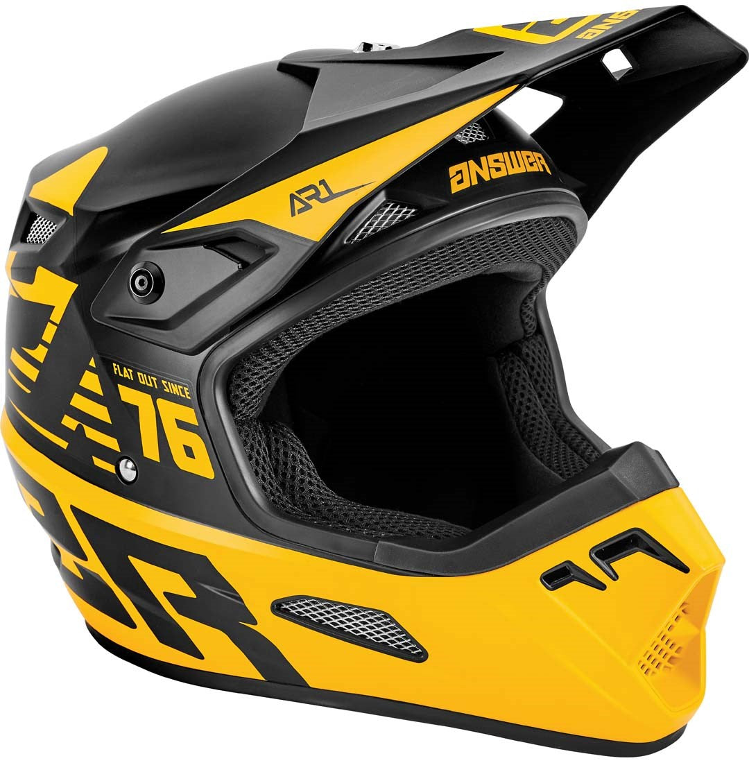 Answer AR1 Bold Youth Off Road Helmet Black/Yellow - Front Right Side View