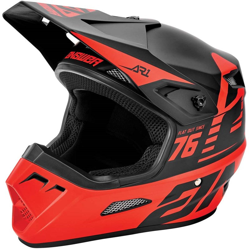 Answer AR1 Bold Youth Off Road Helmet Black/Red - Front Left Side View