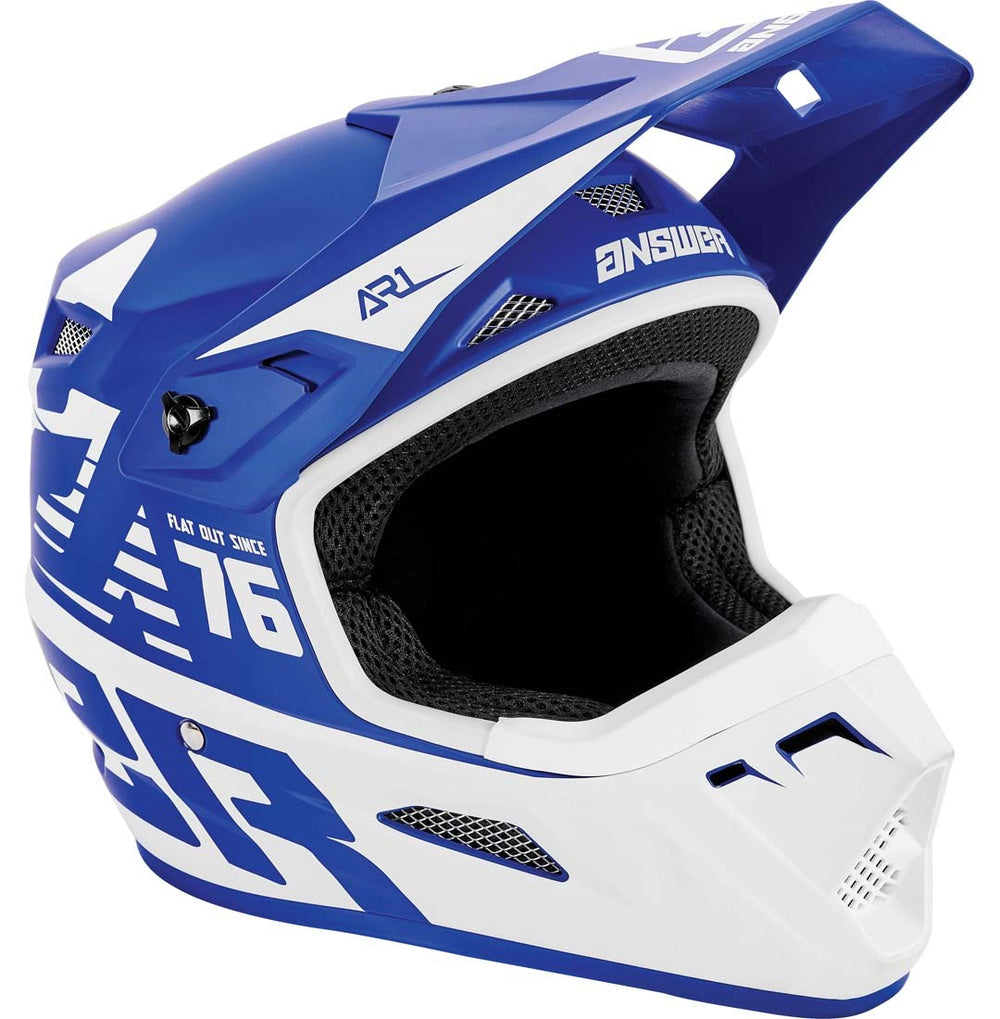 Answer AR1 Bold Youth Off Road Helmet Blue/White - Front Right Side View