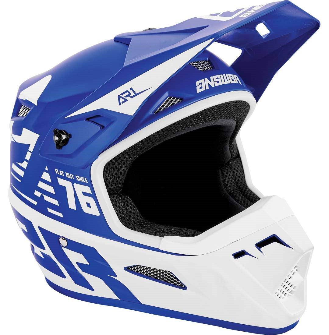 Answer AR1 Bold Youth Off Road Helmet Blue/White - Front Right Side View