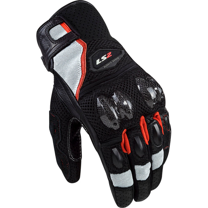 LS2 Helmets Spark II Men's Motorcycle Glove Black/White/Red - Back of Hand View