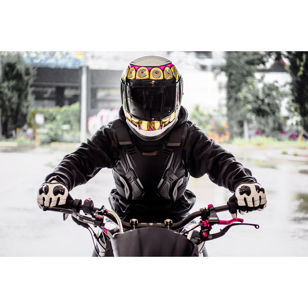 ICON Field Armor 3™ Vest Stealth - Lifestyle Shot of Rider in Vest Riding Head-on Towards Camera