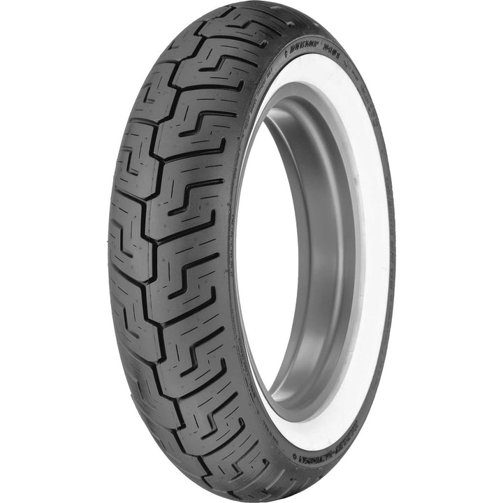 Dunlop D401 Tire Rear - Angled Side View of Wide White Wall