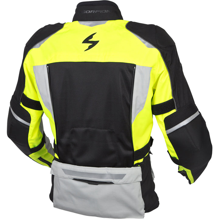 SCORPION EXO Yosemite XDR Jacket Hi-Vis Yellow - Rear View with Back Mesh Panel Open