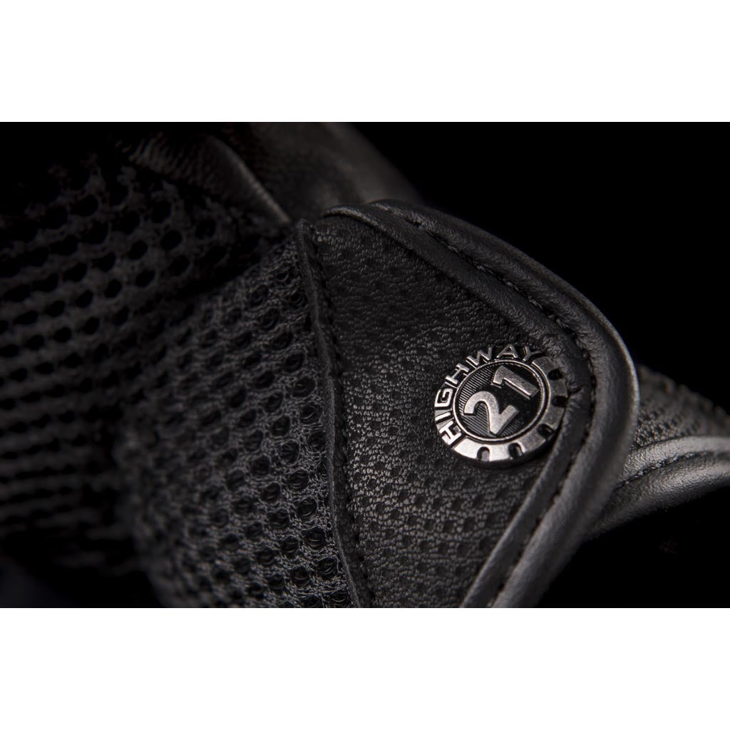 Highway 21 Turbine Women's Glove Black - Close-Up of Metallic Logo on Wrist Strap