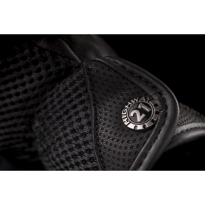 Highway 21 Turbine Women's Glove Black - Close-Up of Metallic Logo on Wrist Strap