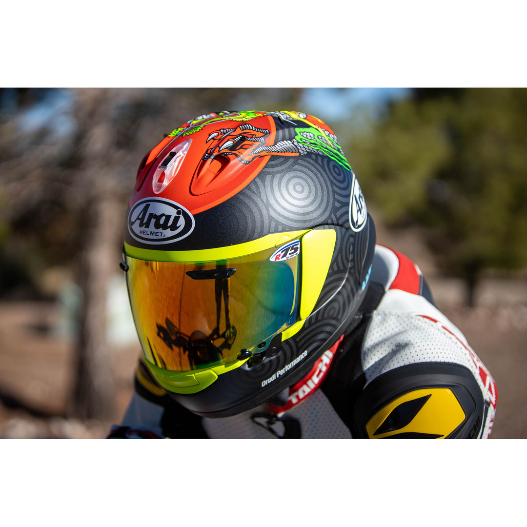 Arai Corsair-X Tatsuki Helmet Frost - Lifestyle close-up of rider wearing helmet