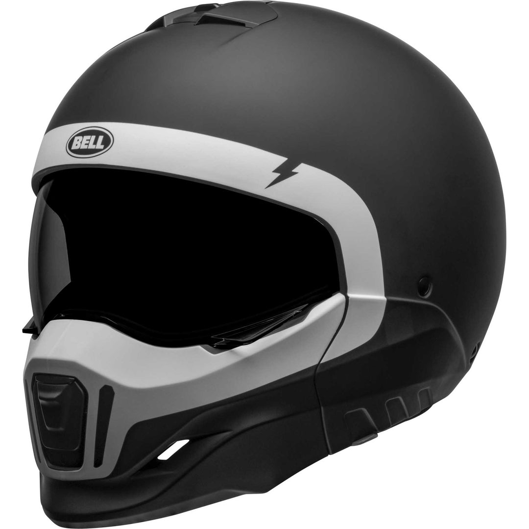 Bell Broozer Motorcycle Full Face Helmet Cranium Matte Black/White - Front Left Side View