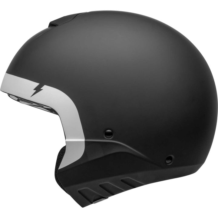 Bell Broozer Motorcycle Full Face Helmet Cranium Matte Black/White - Left Side View with Chin Bar Removed and Drop Down Shield Raised