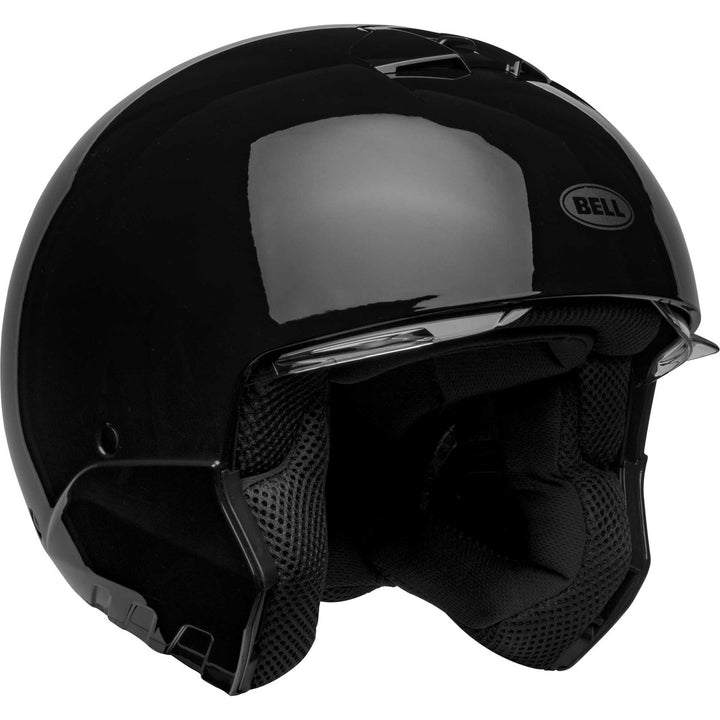 Bell Broozer Motorcycle Full Face Helmet Gloss Black - Front Right Side View with Chin Bar Removed and Drop Down Shield Raised