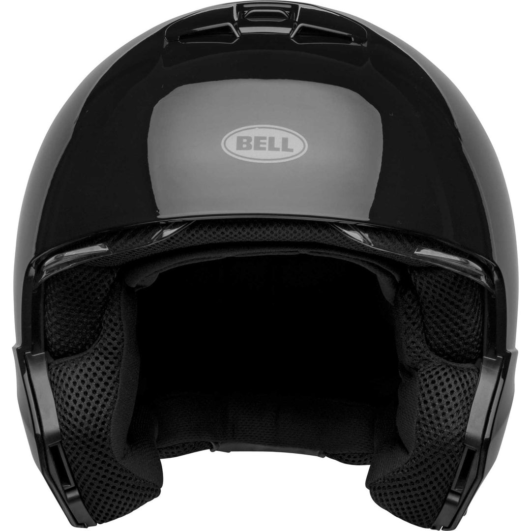 Bell Broozer Motorcycle Full Face Helmet Gloss Black - Front View with Chin Bar Removed and Drop Down Shield Raised