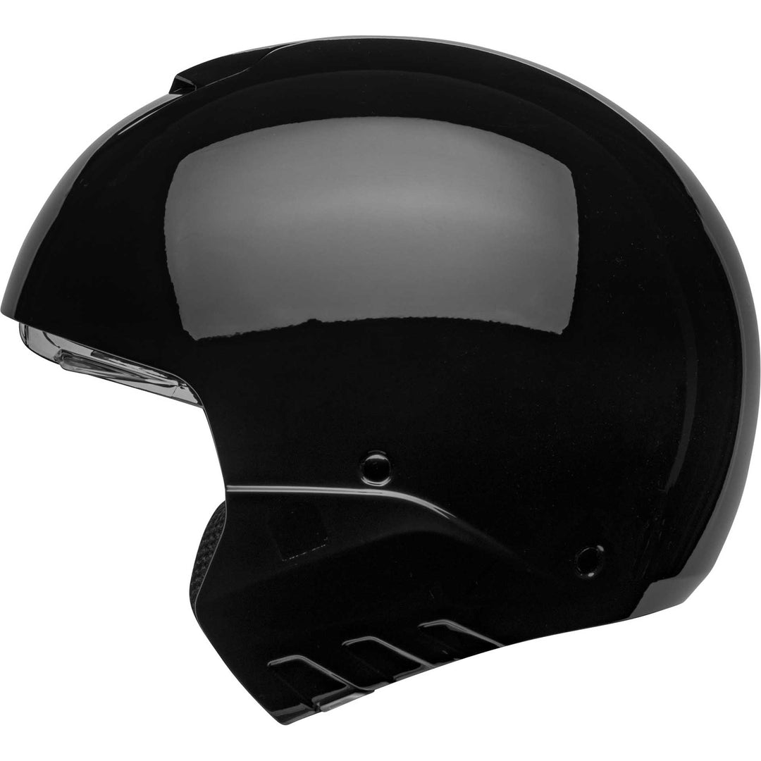Bell Broozer Motorcycle Full Face Helmet Gloss Black - Left Side View with Chin Bar Removed and Drop Down Shield Raised