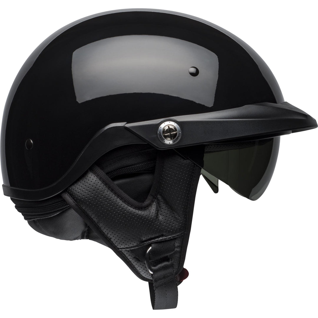Bell Pit Boss Motorcycle Open Face and 3/4 Helmet Gloss Black - Right Side View with Drop Down Sun Visor Lowered