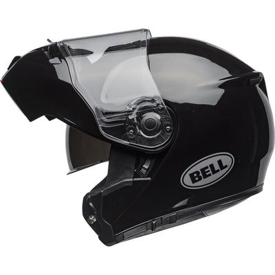 Bell SRT Modular Motorcycle Modular Helmet Gloss Black - Left Side View with Chin Bar Raised