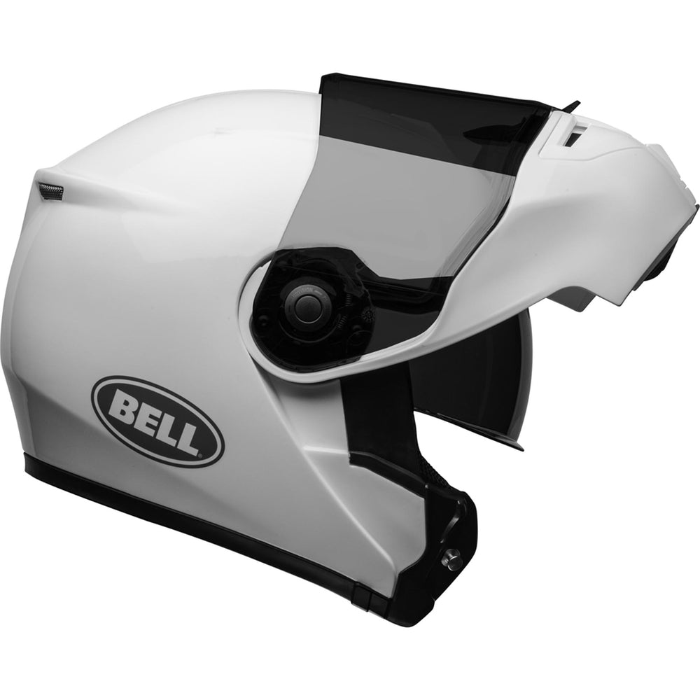 Bell SRT Modular Motorcycle Modular Helmet Gloss White - Right Side View with Chin Bar Raised
