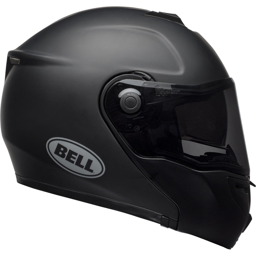Bell SRT Modular Motorcycle Modular Helmet Matte Black - Right Side View with Drop Down Sun Visor Lowered