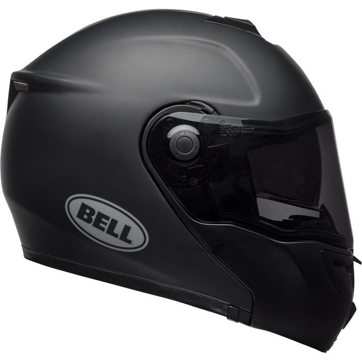 Bell SRT Modular Motorcycle Modular Helmet Matte Black - Right Side View with Drop Down Sun Visor Lowered