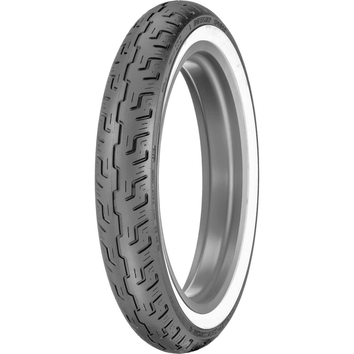 Dunlop D401 Tire Front - Angled Side View of Wide White Wall