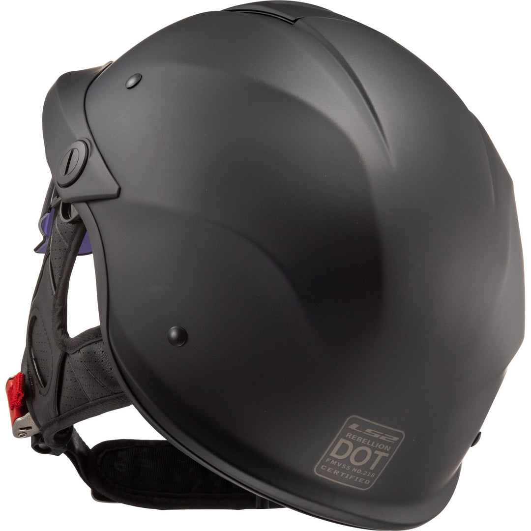 LS2 Helmets Rebellion Solid Motorcycle Half Helmet Matte Black - Angled Rear View