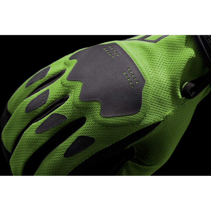 ICON Hooligan CE Gloves Green - Close-Up of Back of Hand