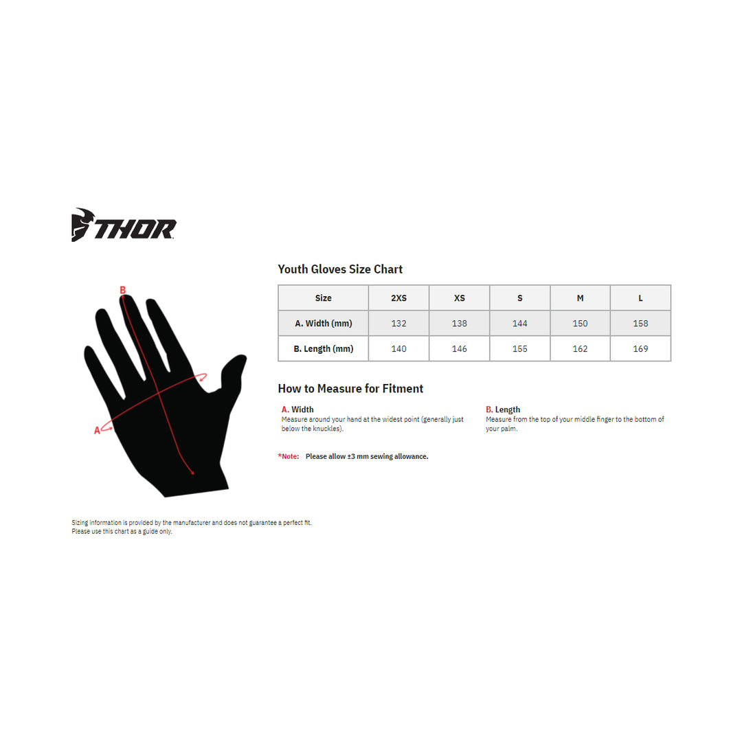 THOR Youth Spectrum Gloves - Size Chart
