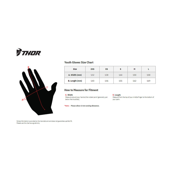 THOR Youth Spectrum Gloves - Size Chart