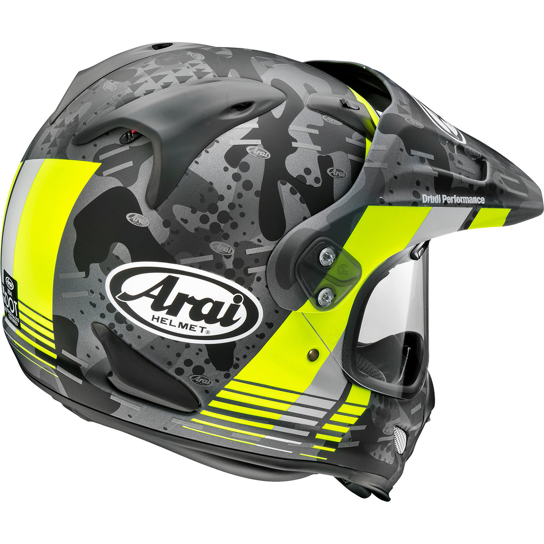 Arai XD-4 Cover Helmet Fluorescent Yellow Frost - Rear Side View