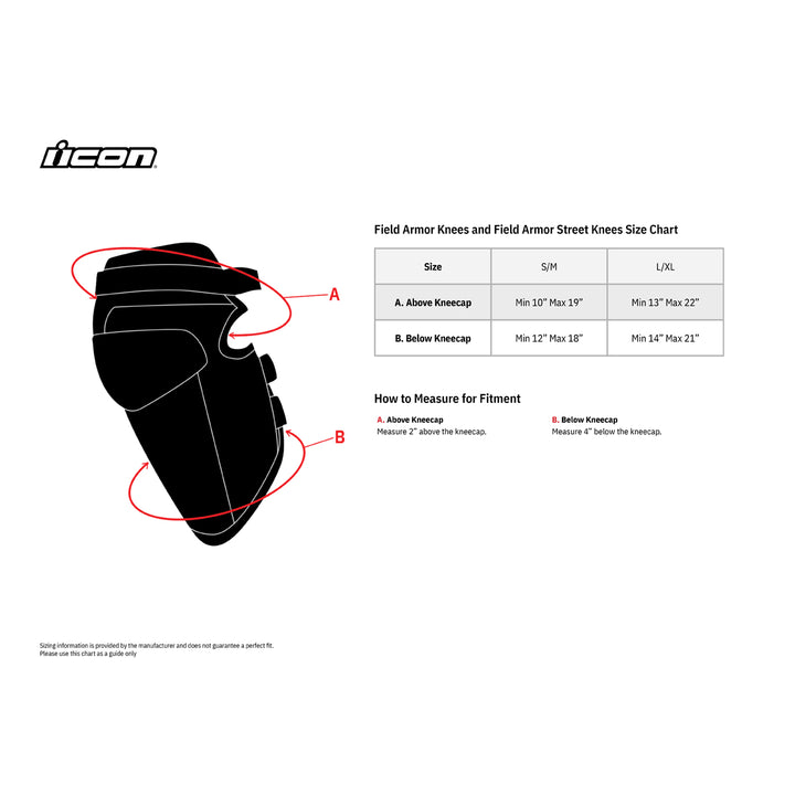 ICON Cloverleaf 2 Knee Pads - Size Chart