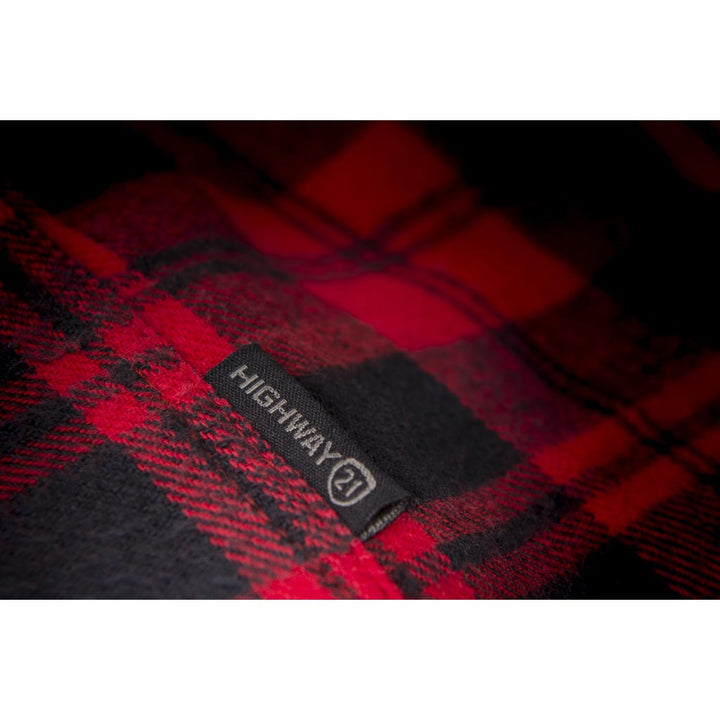 Highway 21 Marksman Flannel Black/Red - Close-Up of Logo Tag Sewn into Seam