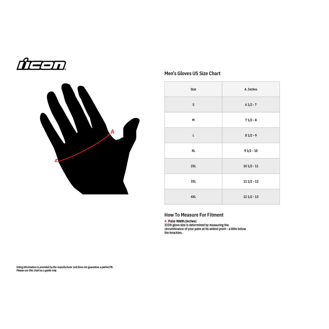 ICON Hooligan Outbreak Gloves - Size Guide