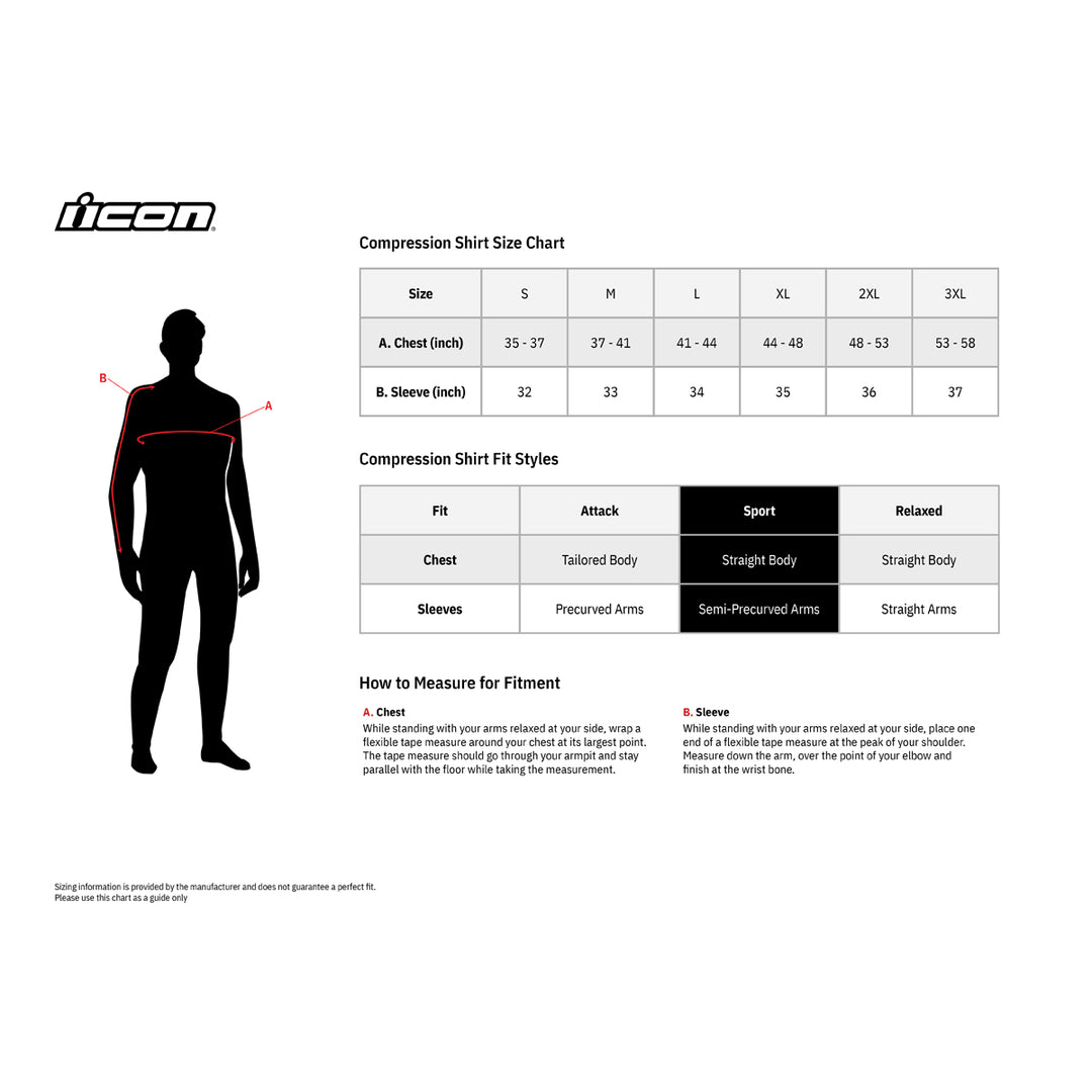 ICON Field Armor™ Compression Shirt Black - Size Chart