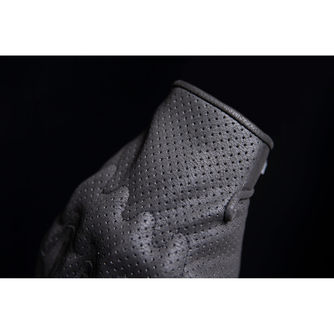 ICON Airform™ CE Gloves Black - Close-up of Wrist Perforated Leather