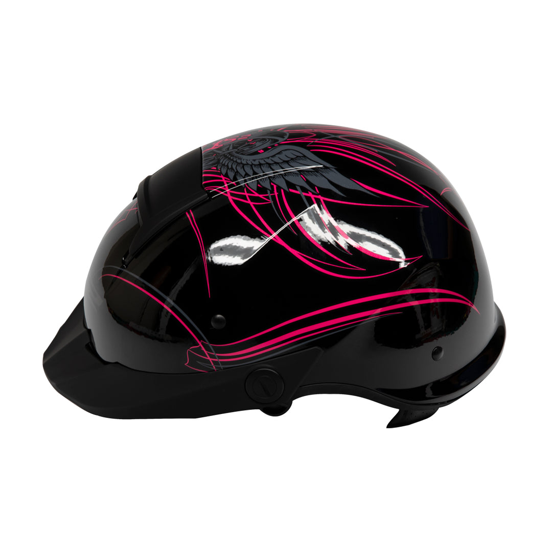 LS2 Helmets Rebellion Wheels & Wings Motorcycle Half Helmet Gloss Black - Left Side View