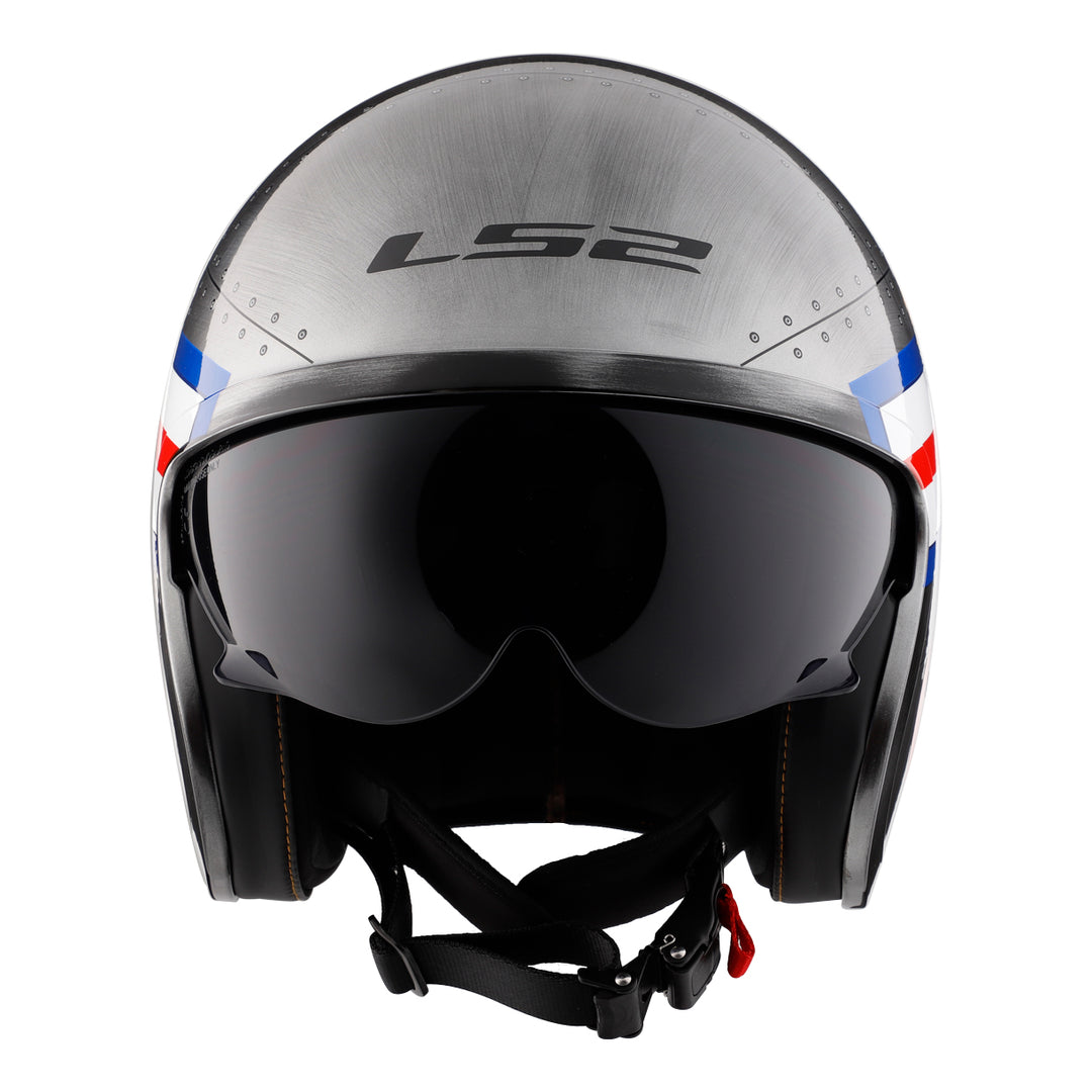 LS2 Helmets Spitfire Bomb Rider Motorcycle Open Face & 3/4 Helmet Brushed Alloy - Front View
